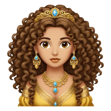 Beautiful Greek woman with very long puffy curly hair, wearing ornate gold jewelry and cute stylish clothes sticker