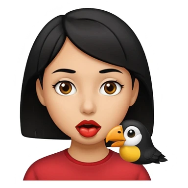 Niña con pelo corto negro con un pico en la boca  sticker