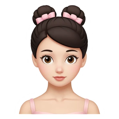 white girl with one ballet bun, dark hair,  sticker