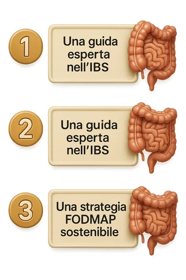 emoji stile iphone di 3 targhette numerate con intestino realistico davanti ad ogni targhetta, le targhette sono:
"1 – Un piano chiaro e strutturato
2 – Una guida esperta nell’IBS
3 – Una strategia FODMAP sostenibile"
, iperrealistico 4k sticker
