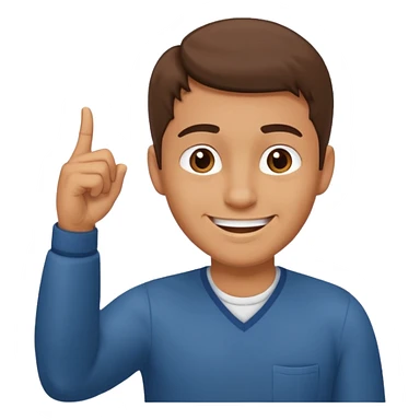 man pointing with index finger on his hand towards forehead and smiling sticker
