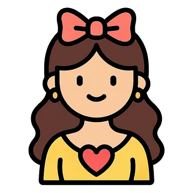 coquette, elegant, with a heart-shaped detail, gentle smile, color icon style sticker