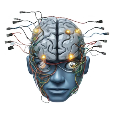 Cyborg brain with circuitry and wires sticker