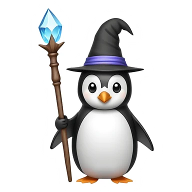 penguin wizard holding a wand sticker