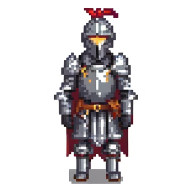 black knight with complete armor covering entire body, pixel art style sticker