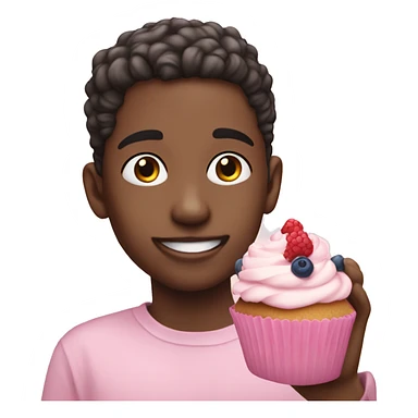 White skinned-Boy eating pastel pink cupcake with berries sticker