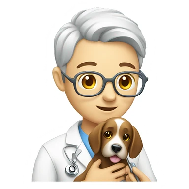Veterinarian examining pet sticker