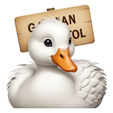 Goose with a sing holding „gans toll“ sticker