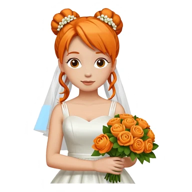 orange haired with bun bride with bouqet sticker