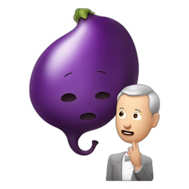 Bruno le maire blowing air on an eggplant sticker