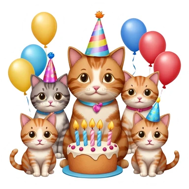 3 cats and a kitten at a birthday party sticker