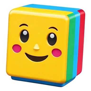A single colorful toy block with a cute smiling face sticker