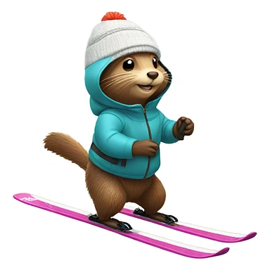 Beaver on skis sticker