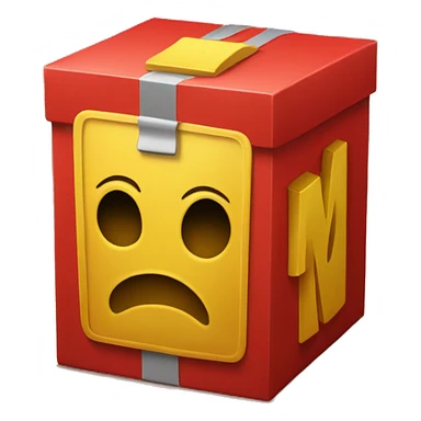 a red box with a yellow m on it and yellow handles on the top  sticker