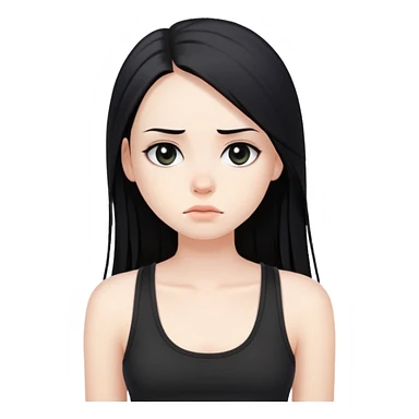 bored girl with long straight black hair, pale skin, dark eyes, black tank top sticker