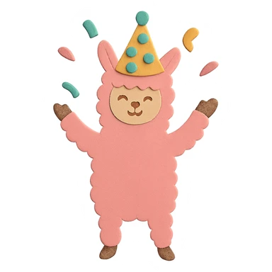 Edit to full-body pink alpaca wearing a polka-dot party hat, throwing confetti, keep the festive and cheerful vibe sticker