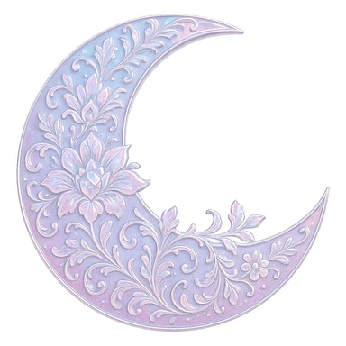 glossy Pastel iridescent floral shiny crystal crescent damask moon, remove background sticker