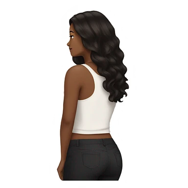 back side of a brown women, with black hair, a white crop top, wavy long hair sticker