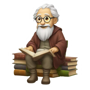 old sage sitting with books sticker