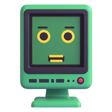 Pixel computer terminal with face — classic green-on-black monitor that “winks” or shows emojis. sticker