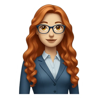 White-girl-with-long-hair-red-head-eyes-brown-wearing-glasses-blouse-formal-blue sticker