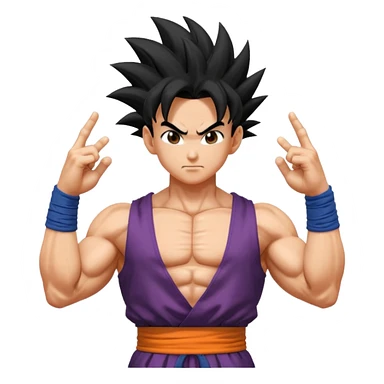 dragon ball gohan with his two fingers and arms facing right to fusion with trunks  sticker