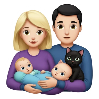 mom, dad, baby and black cat sticker