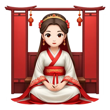 Beautiful girl wearing red Hanfu wedding dress sitting sticker