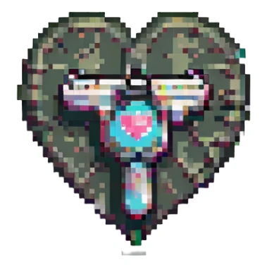 heart gun, pixel art style, retro video game look sticker