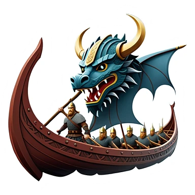 clash-of-clans-aesthetic_-cinematic-viking-longboat, rendered in a flat, bold vector style with minimal shading, featuring a striking dragon-headed prow slicing through icy, churning waters. shields on the side and vikings rowing The longboat’s intricately detailed shields and carved motifs evoke a sense of epic adventure and Nordic might, with billowing sails catching a dramatic, stormy sky backdrop. sticker