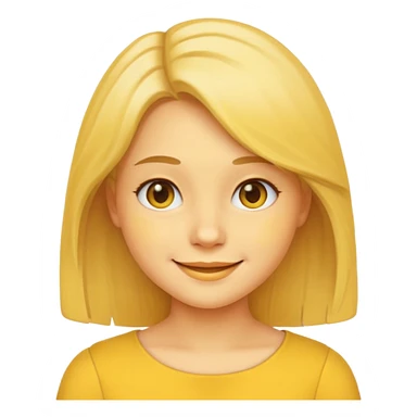 girl emoji, classic yellow face, simple and clear, smiling expression, shoulder-length hair sticker