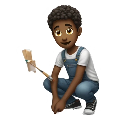 boy is painting sticker