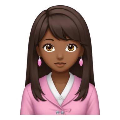 Dark skin, light skin, brown eyes, medium dark brown hair, side bangs, and wears a gyaru outfit  sticker