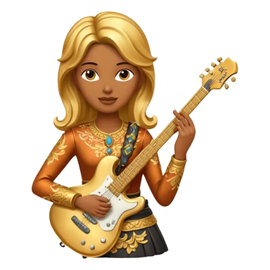 fully golden statue female guitarist face golden sticker
