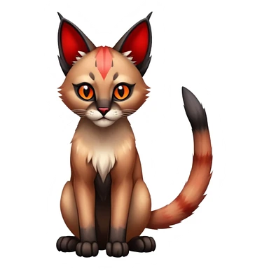 Gothic exotic Red and black and edgy and cute shiny Fantasy-Siamese-Bobcat-Caracal-Lykoi-feline-Fakémon-feline-hybrid (full body) sticker