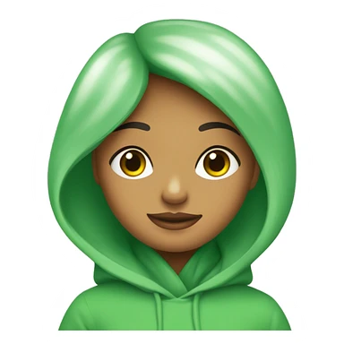 chica de pelo castañ y ojos verdes, con una sudadera sticker