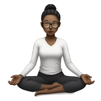 White skinned girl with glasses and a ponytail with black hair, meditating on the floor sticker
