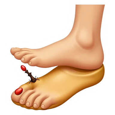 showing a cartoon human foot stepping on a small bug , slightly squished but cartoonish, no violence, playful Apple emoji style sticker