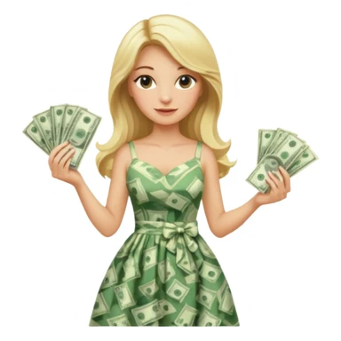 rich long hair blonde australian millionare woman holding a lot of money wearing cute summer dress sticker