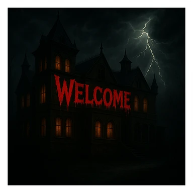 Make the 'Welcome' text look bloodier with a dripping blood effect in a horror style, while keeping the rest of the banner unchanged. sticker