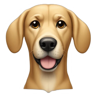big blonde dog with half-floppy half-upright ears and a black face sticker