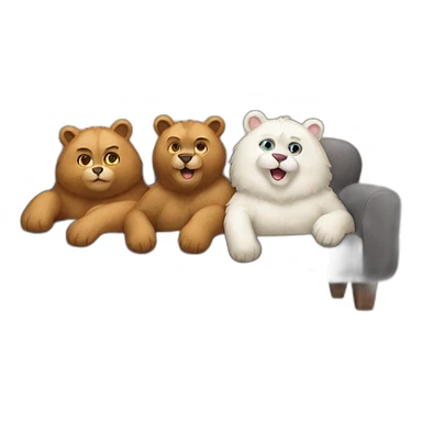 Two-bears-three-cats-lying-on-couch sticker