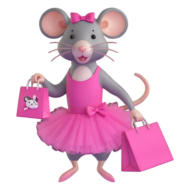 rat with a pink dress and tutu holding a Sephora shopping bag sticker