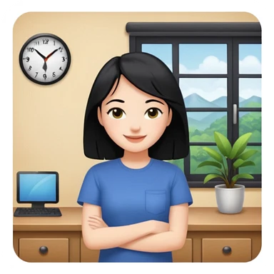 girl with black hair in short sleeves at home sticker