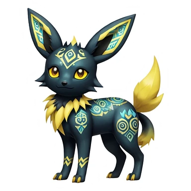 Shiny Exotic Badass Colorful Ethereal Royal Mysterious Gothic Umbreon-Jolteon-Pokémon-Fakémon-hybrid-creature (full body) with pattern-markings sticker