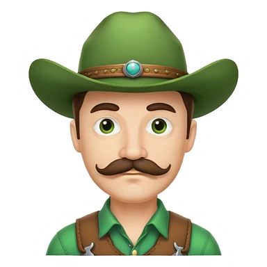Cowboy face with green hat and handlebar mustache sticker