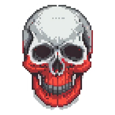 pixelated skull in red and black color scheme sticker