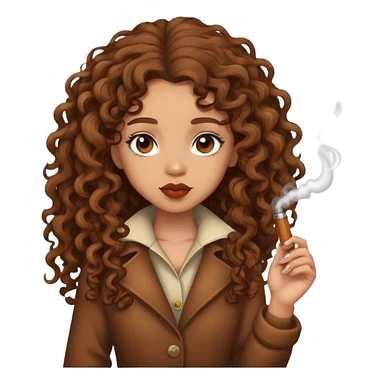 Lightskin girl with long brown curly hair smoking a wood sticker