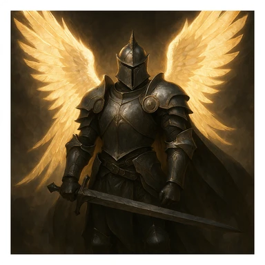 an angel knight in full armor with glowing wings, fantasy style, dramatic lighting sticker