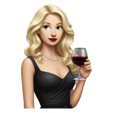 Blonde White girl in black Elegant dress with red wine, HYPER REALISTIC sticker